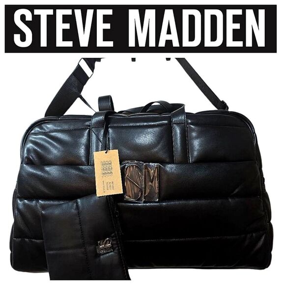 Steve Madden BJunior Quilted Duffel Bag- Black